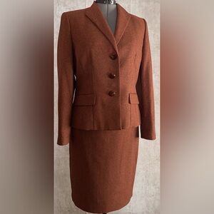 NWTs Le Suit Professional 2pc Burnt Orange ButtonUp Jacket Skirt Suit Set Sz12
